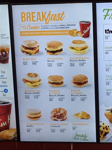tim hortons breakfast menu and prices